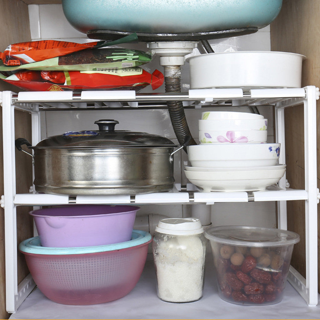 Under Sink 2 Tier Expandable Shelf Organizer for kitchen cabinet storage
