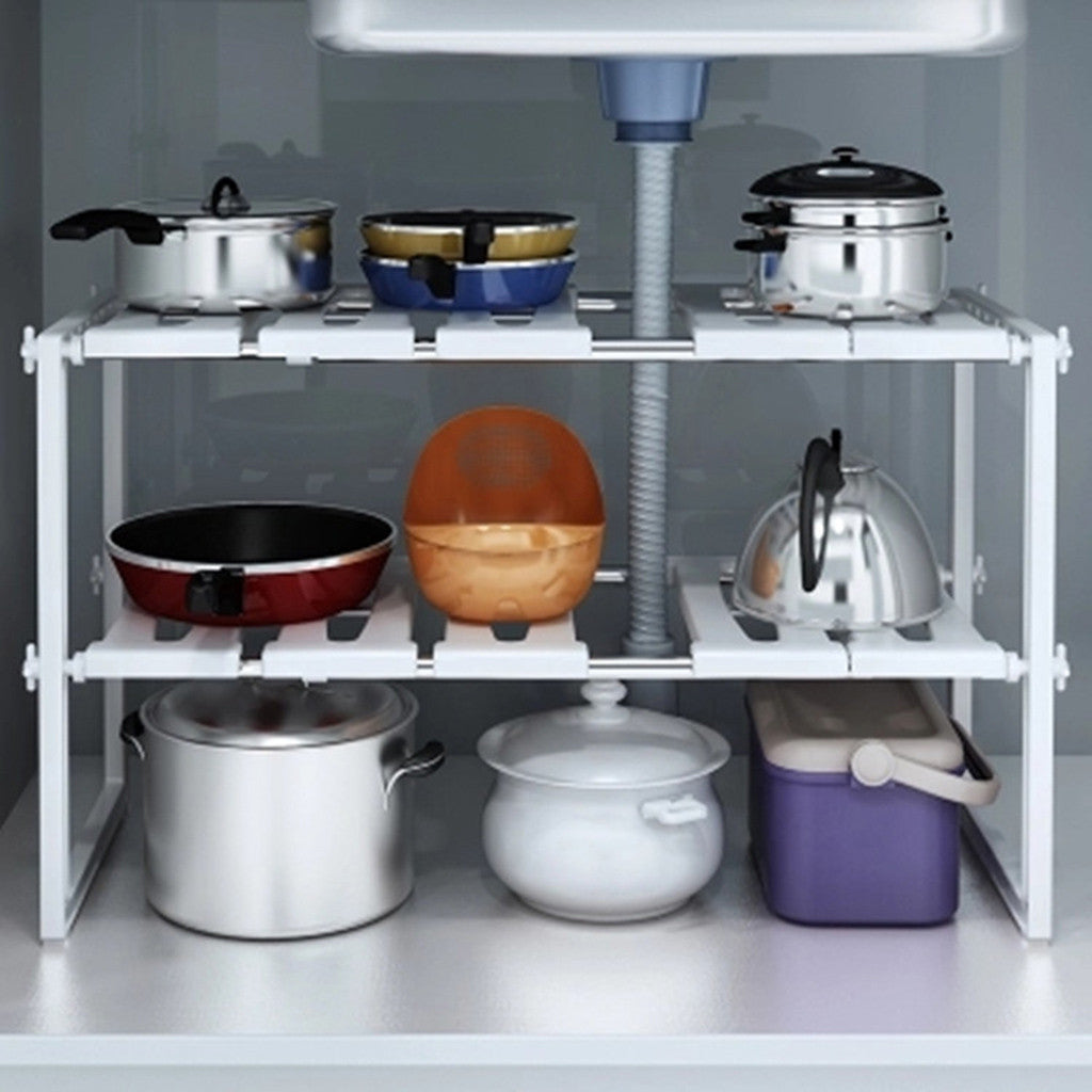 Under Sink 2 Tier Expandable Shelf Organizer for kitchen cabinet storage